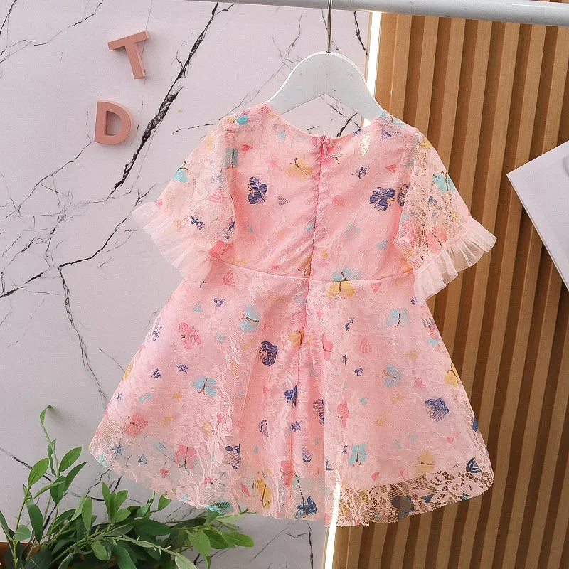 Summer New Floral Baby Girl Dress, Princess Style Children'S Short Sleeved Clothes