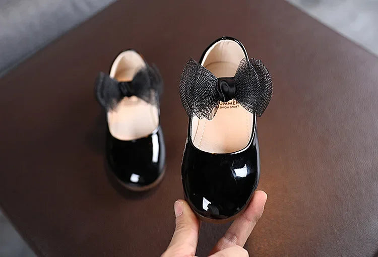 Kids Leather Girls Shoes Shining Shell Princess Shoes for Baby Party Wedding Children Lace Bow Spring Summer Dress Shoes F03111