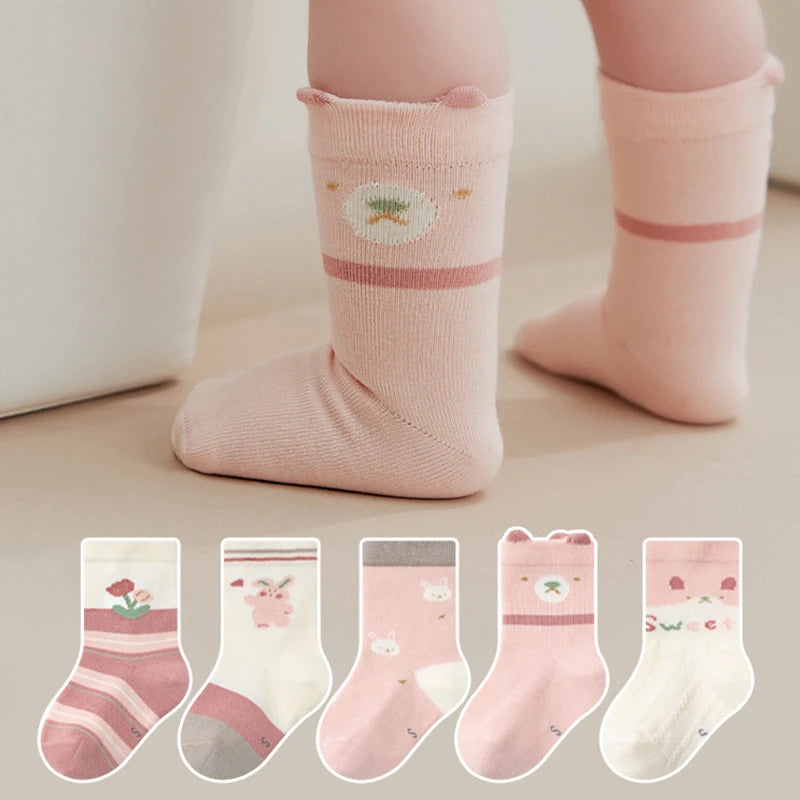 5 Pairs Kids Socks Cute Cartoon Warm Girls Socks Infant Children Girls Socks Soft Breathable Baby Socks For Girls