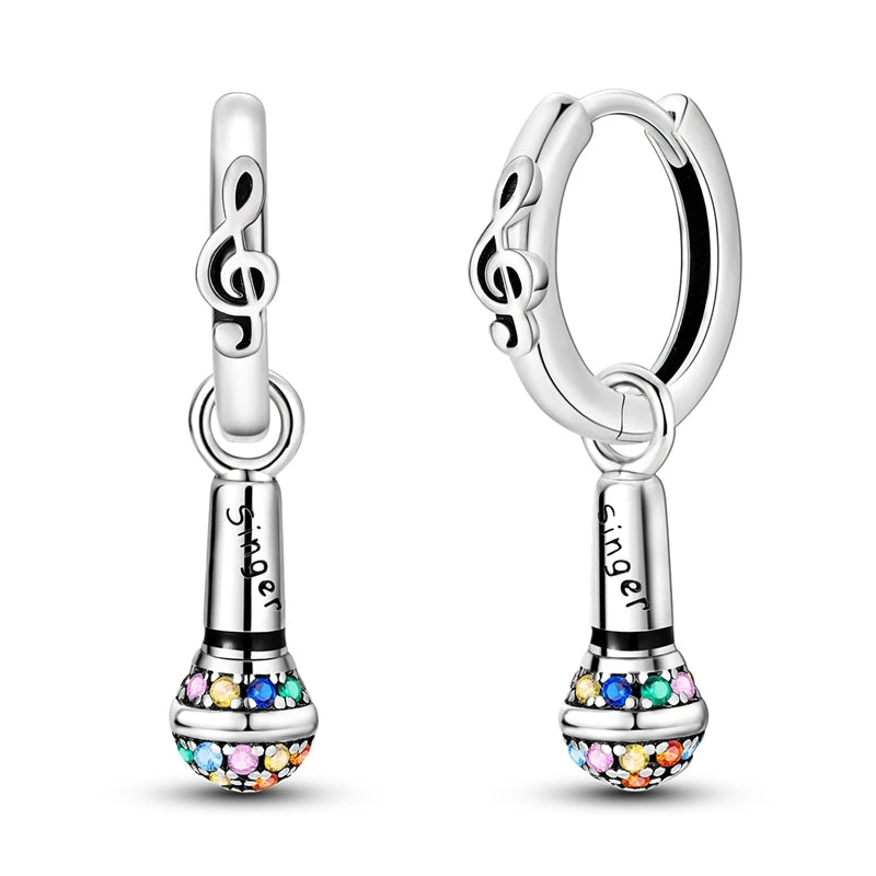 925 Sterling Silver Career Eardrop Musical Note Earrings Painter Microphone Earrings Fit For Women Workplace Birthday Gift
