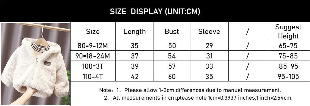 Winter Baby Girls Boys Cartoon Bear Warm Jacket Hooded Outerwear Children Thick Fleece Coat Cashmere Padded Jackets for Kids