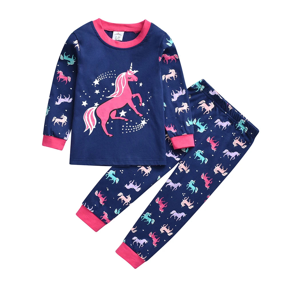 VIKITA Children Clothing Sets Kids Licorne Print Cotton Casual O Neck T Shirt and Pants 2 Pcs Suit Homewear Pajamas Kids Clothes