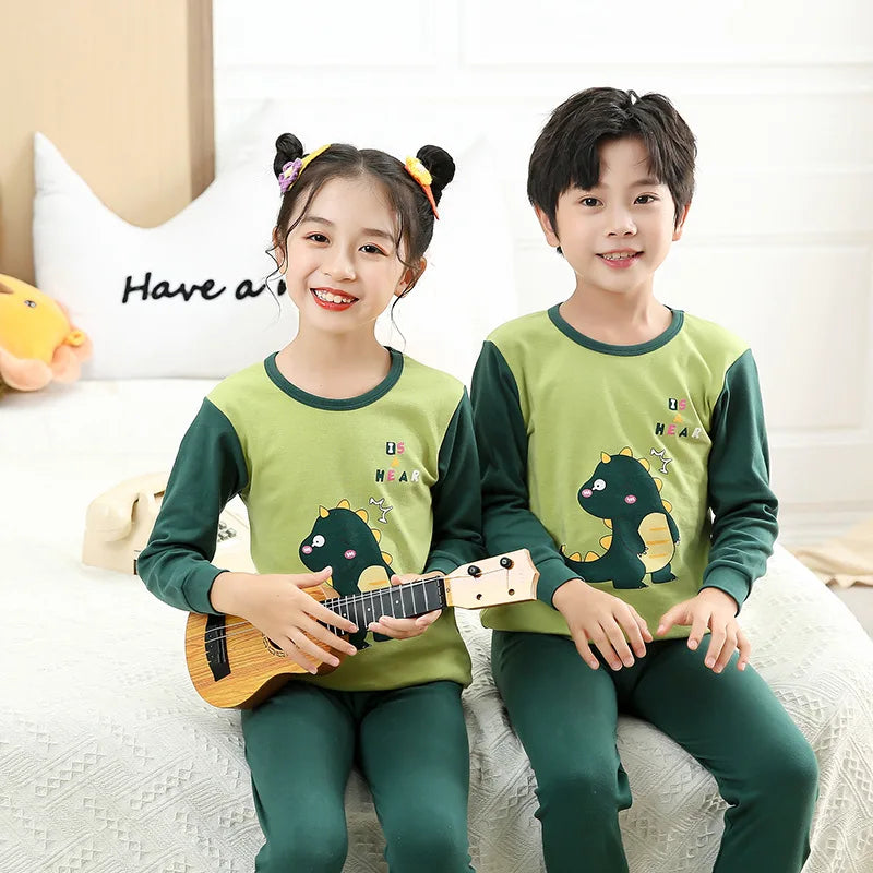 Children's Autumn Clothes and Pants Pure Cotton Set for Boys and Girls Warm Underwear Cartoon Pattern Children's Pajamas Set