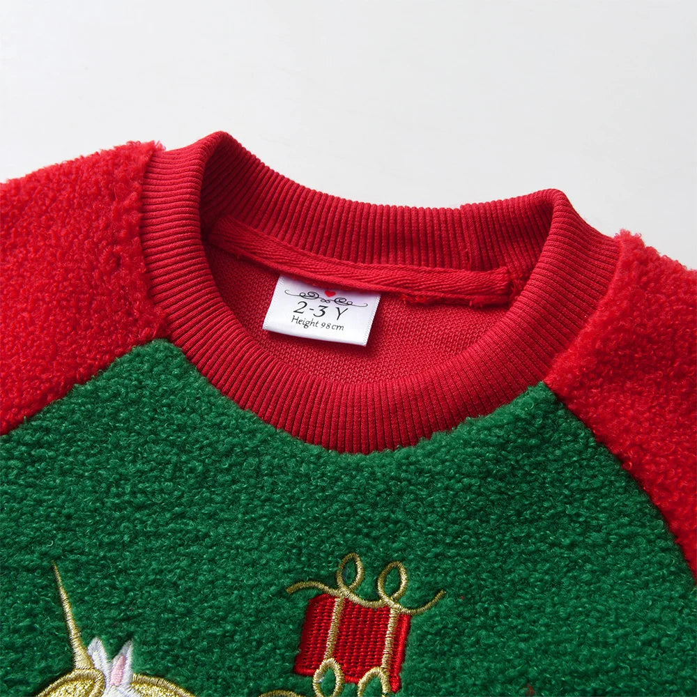 VIKITA Girls Festive Fleece Sweatshirt Kids Christmas Unicorn Appliqued Winter Cozy Pullover Girls Holiday Party Tops Costumes