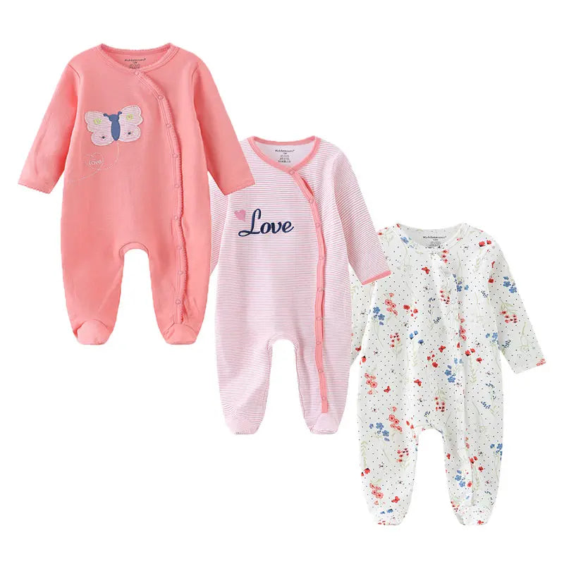 Fashion 3 Pcs Autumn Winter Long Sleeve Casual Sweet Baby Girl Romper 100%Cotton Soft Newborn Jumpsuits Clothes
