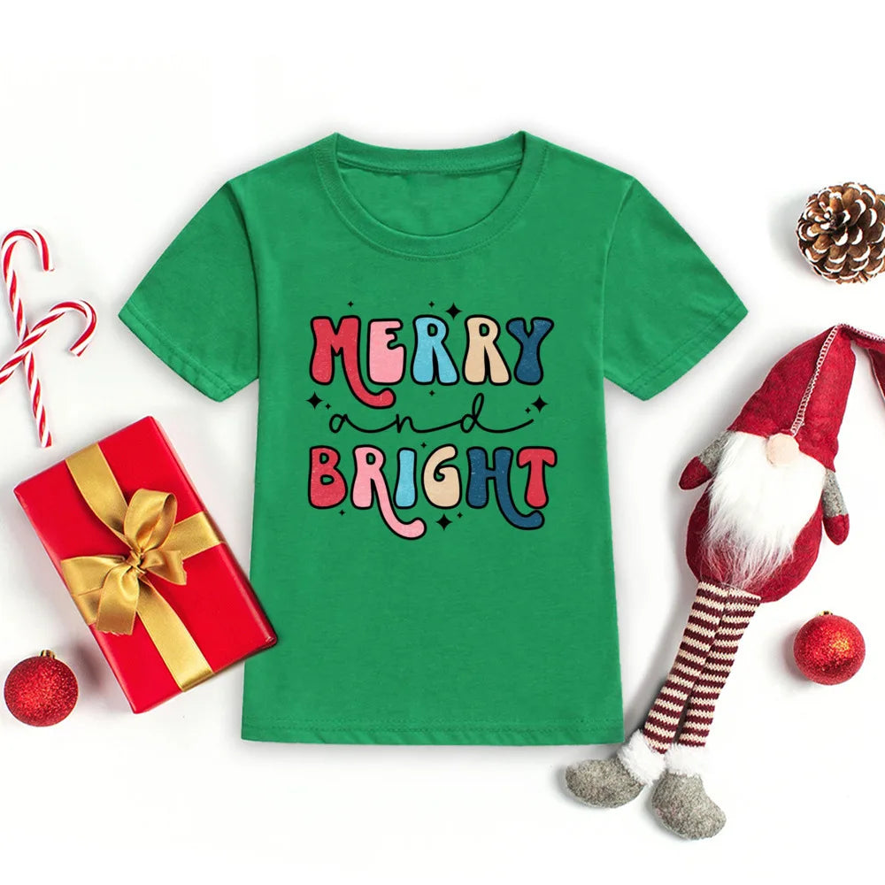 Christmas Kids T-shirt Xmas Boys Girls Clothes Christmas Party Kid Gift Shirts Xmas Children Short Sleeve Shirt Child Outfits
