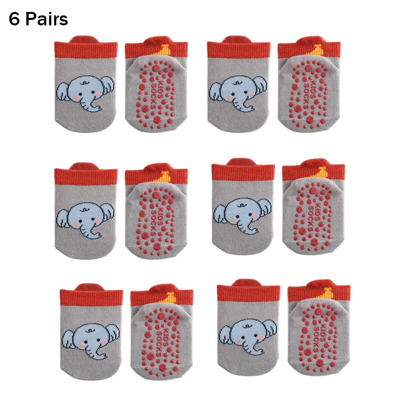 6 Pairs Spring Summer Kids Cotton Socks Children Autumn Cute Cartoon Animal Pattern Comfy Breathable Baby Non-slip Floor Socks