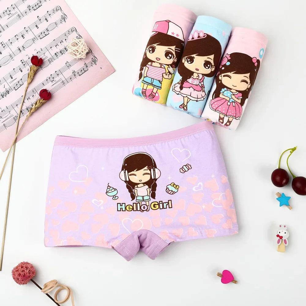 4 pcs /Lot cartoon Design Underpants Briefs baby Girls boxer Panties Cotton Soft Breathable Underwear for 2-12 years Girl