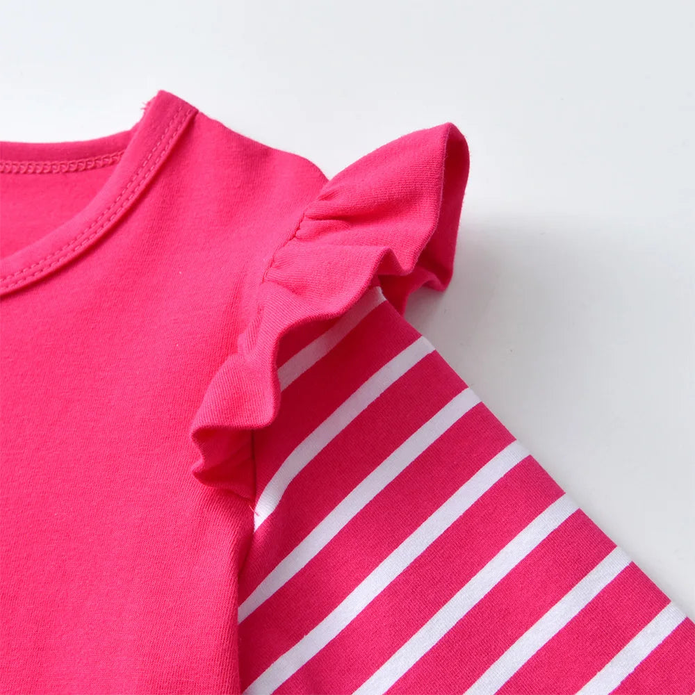 VIKITA Toddlers Rose Colored Long Sleeve Striped T Shirts Kids Based Casual Daily Cute Fox Floral Cartoon Print Cotton Tops Tees