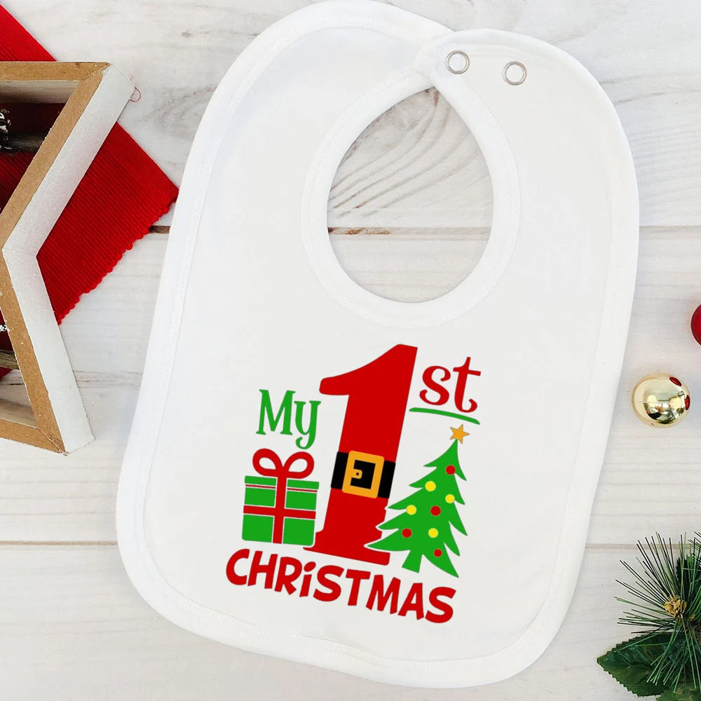 My First Christmas Baby Bib Boy Girl Cute Burp Cloths Xmas Infant Bibs Newbron 1st Christmas Bib Gift Xmas Party Toddler Bibs