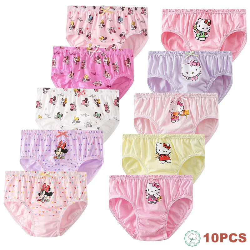 10 Pcs/Lot Girls Cotton Panties Lovely HelloKitty Minnie Mouse Cartoon Children Triangle Underwear Breathable Soft Girls Briefs