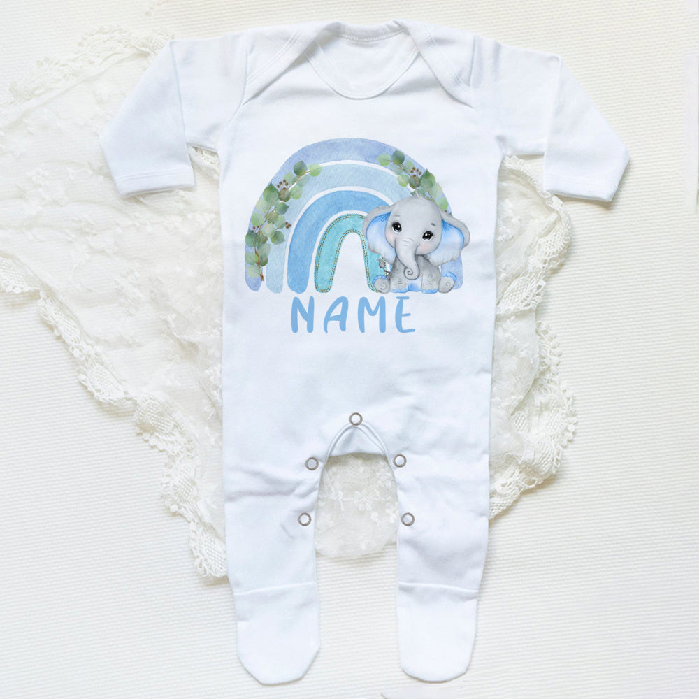 Personalised Forest Animal Rainbow Babygrow Sleepsuit Custom Name Infant Sleepsuit Baby Coming Home Outfit Newbron Shower Gift