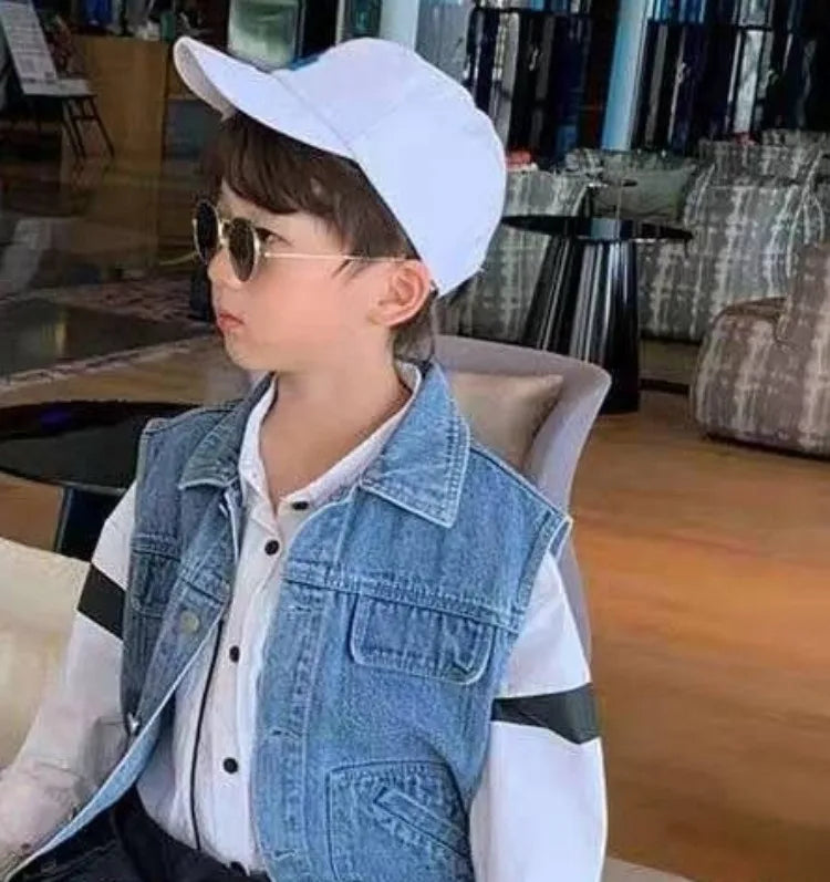 Kids Boys' Korean Style Denim Vest Jacket Spring Autumn Outerwear Versatile Stylish Kids' Clothing