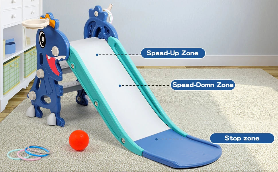 Dinosaur Slide Kids Toddler Indoor Slide Playset Indoor  Outdoor Playground Toddler Climber Playset with Basketball Hoop