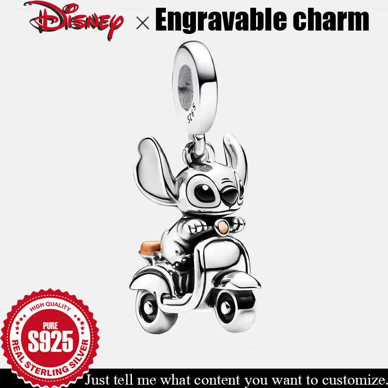 Customizable engraved 925 Sterling Silver Dangle Charm Stitch ride a motorcycle pendant for Original DIY Bracelet Fine Jewellery