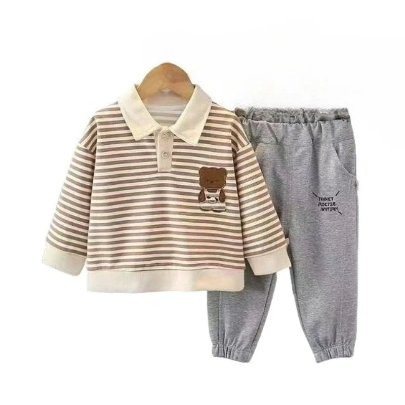 New Spring Autumn Baby Clothes Children Boys Striped Long Sleeved T-Shirt Pants 2Pcs/Sets Infant Casual Outfits Kids Tracksuits