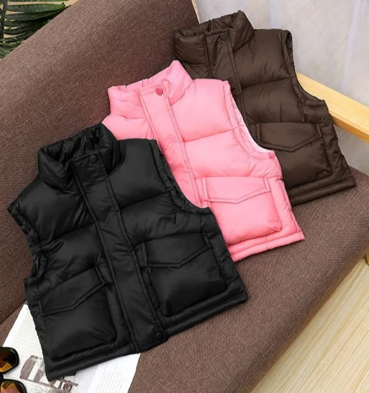 Autumn Winter New Kids' Korean Style Thickened Cotton Vest for Medium Large Children Students Fashion Outerwear Jacket