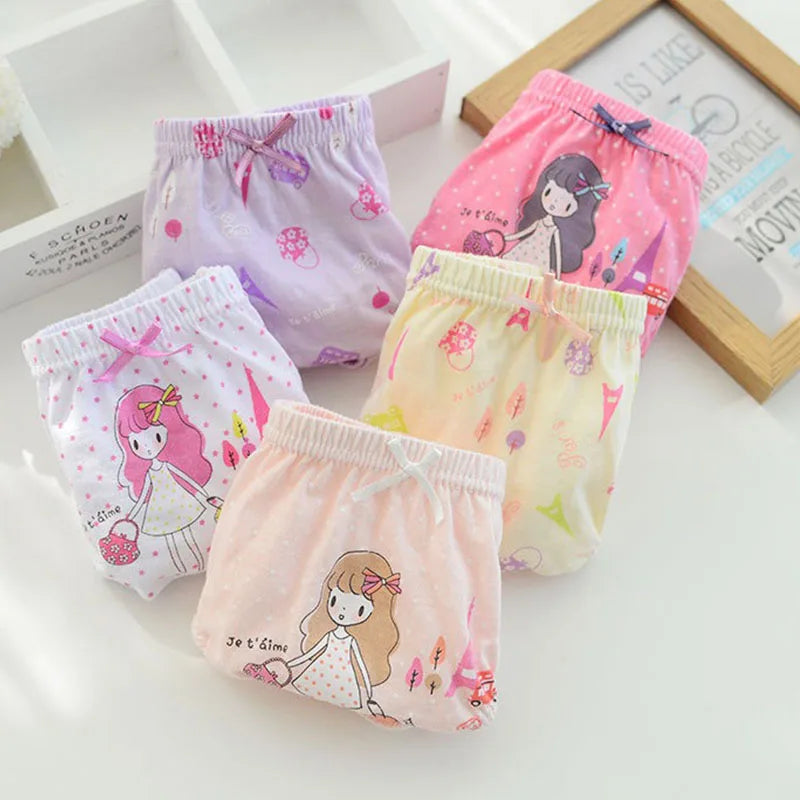 5/10 Pieces Cotton Girls Triangle Panties Cute Characters Pattern Children's Underwear Daily Wear Comfortable Schoolgirl Briefs
