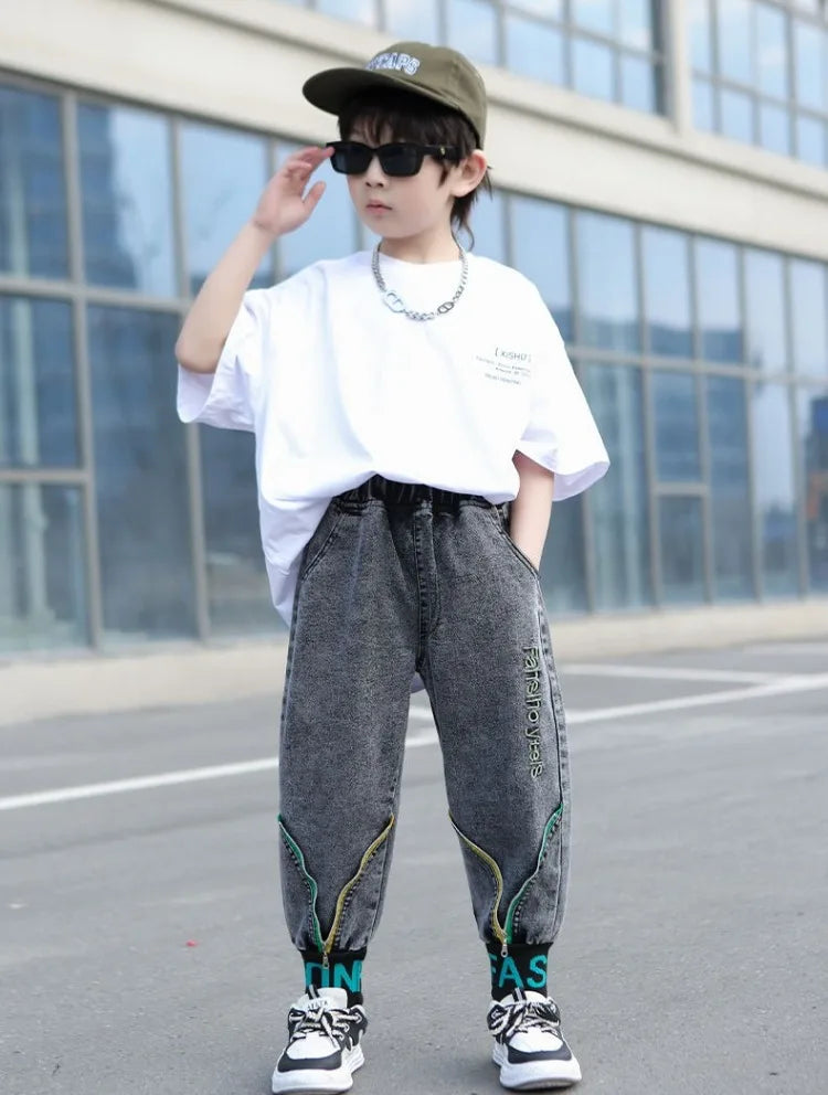 Kids' Loose Fit Dad Jeans for Boys & Girls, Big Kids Spring Autumn School Jeans, Stylish & Trendy Long Pants