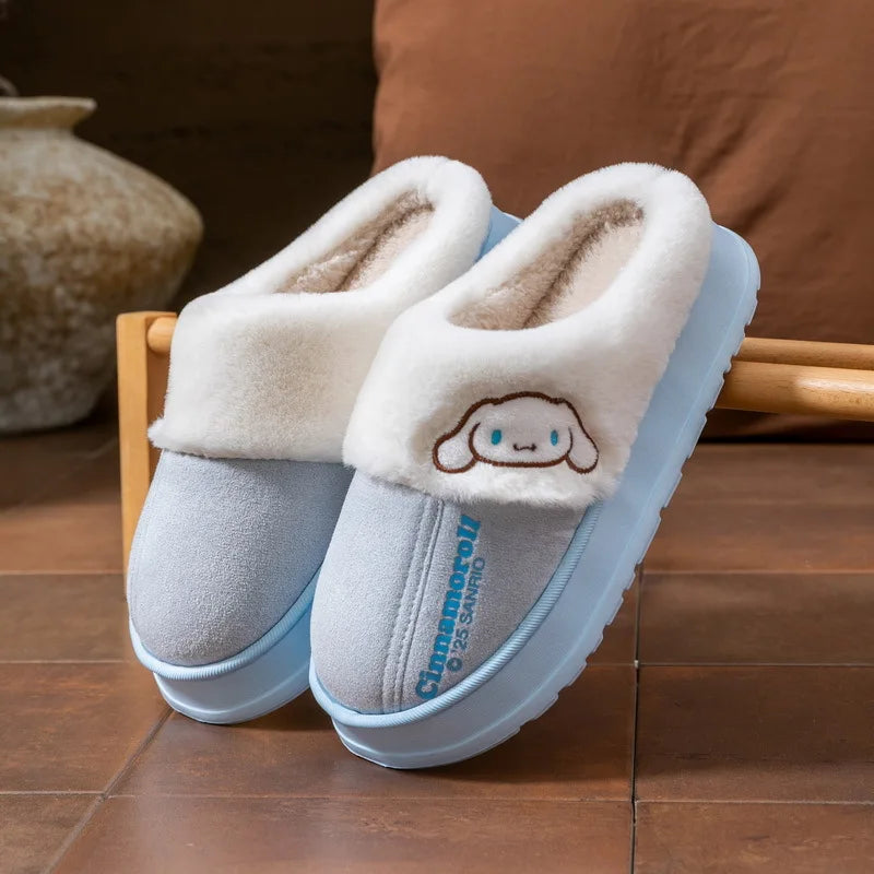 Kids' Slippers House Shoes Cinnamoroll Kuromi Winter Shoes For Children Warm Thick Bottom Anti-slip Pink Blue Shoes Size 38-41