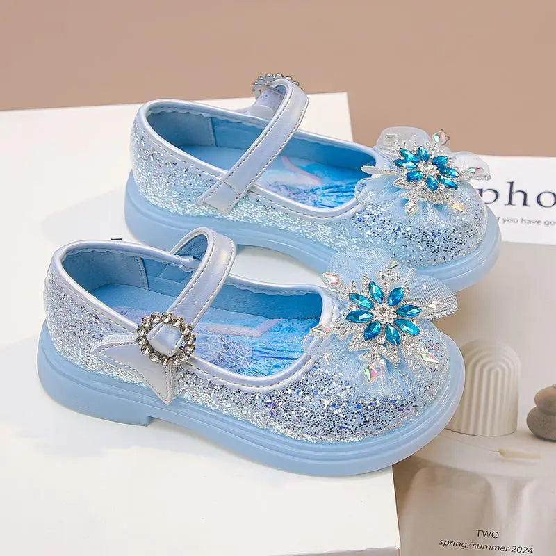Disney Children's High Heel Princess Elsa Party LED Light Shoes Summer Girls Sandals Baby Girls' Crystal Blue Pink Shoes 23-34
