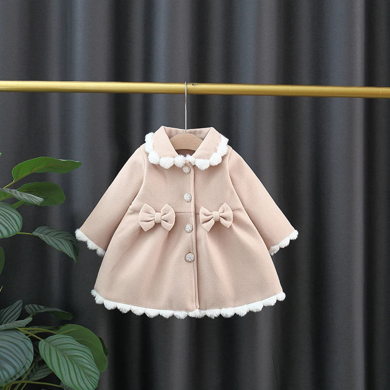(0-3 Year Old Baby Girl Long Sleeved Coat) New Sweet Bow Korean Style Children'S Clothing For Autumn And Winter