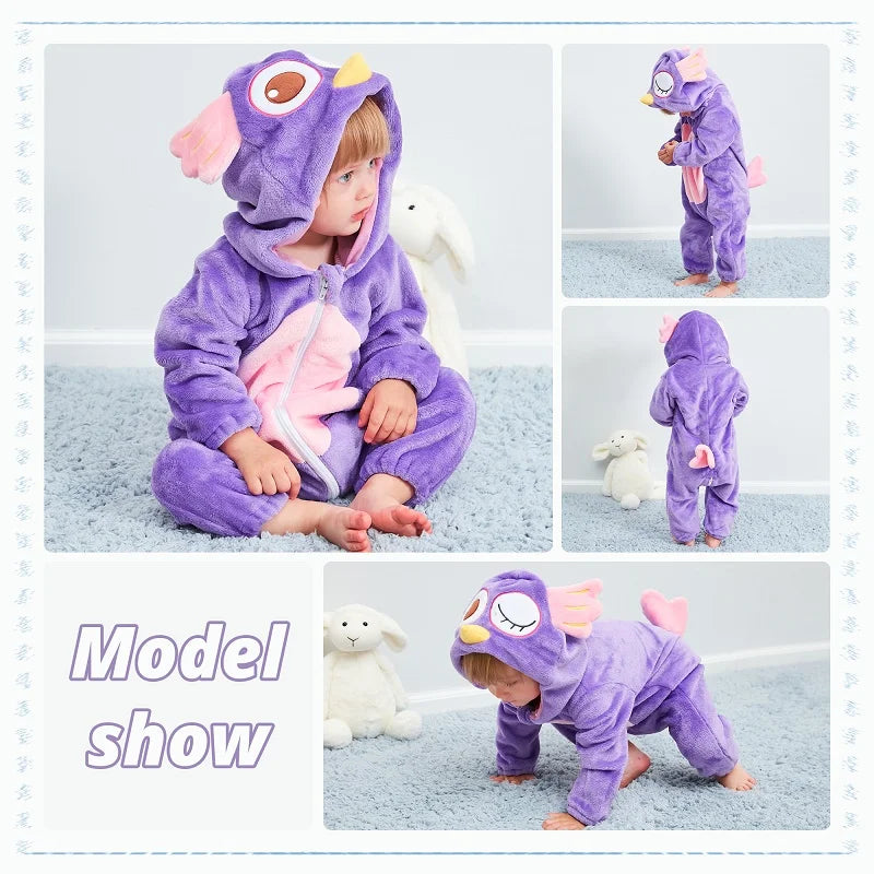 MICHLEY Halloween Costume Infant Baby Clothes Rompers Winter Flannel Hooded Bodysuits Pajamas Animals Overall Jumpsuit For Bebe