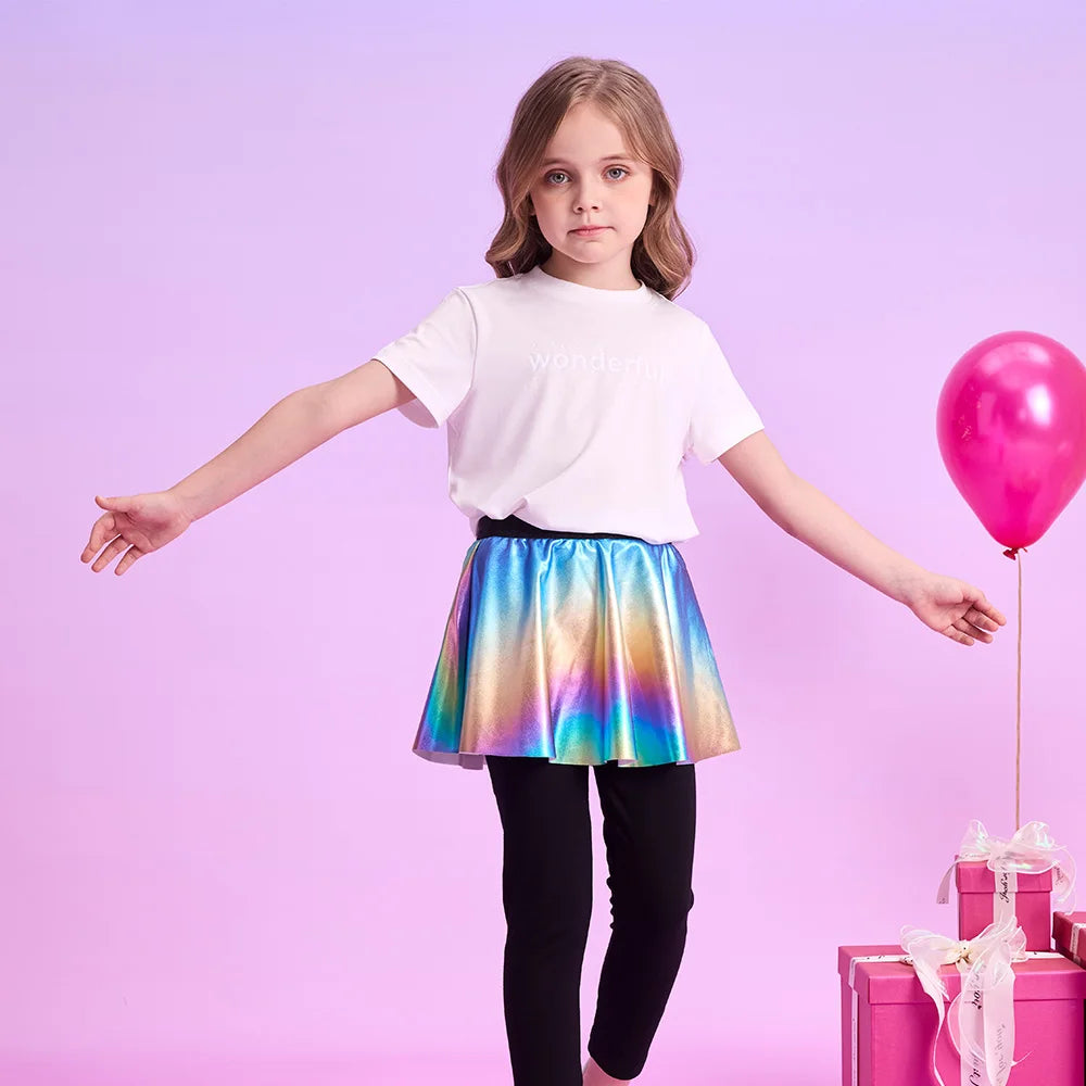 VIKITA Girls Legging Skirt-Pants Kids Gradient Tights Children Cotton Casual Pencil Pants Girl Skinny Fake 2 Pcs Skirt-pants