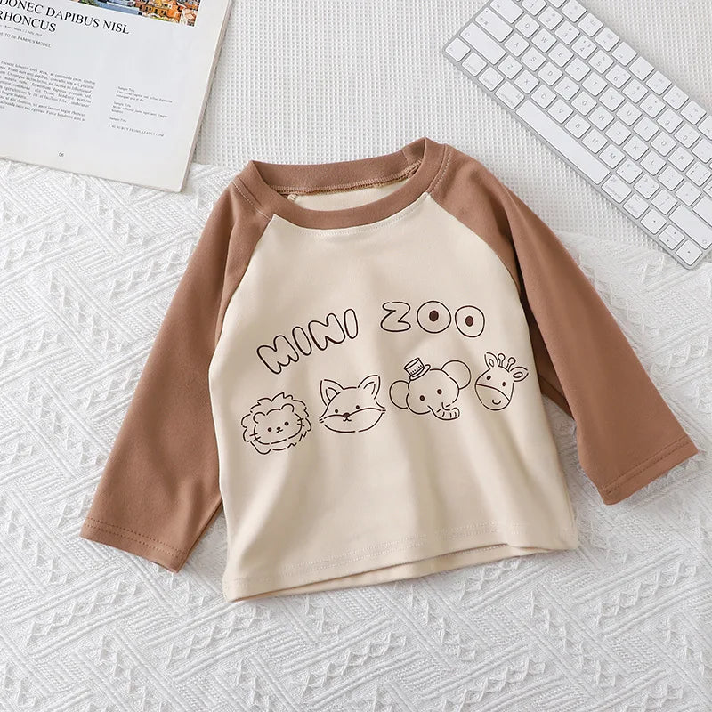 0-5Year Baby Boy Long Sleeve T-shirt Autumn Kids Clothes Cartoon Mini Zoo Girls Tops Cotton Spring Children T-shirt