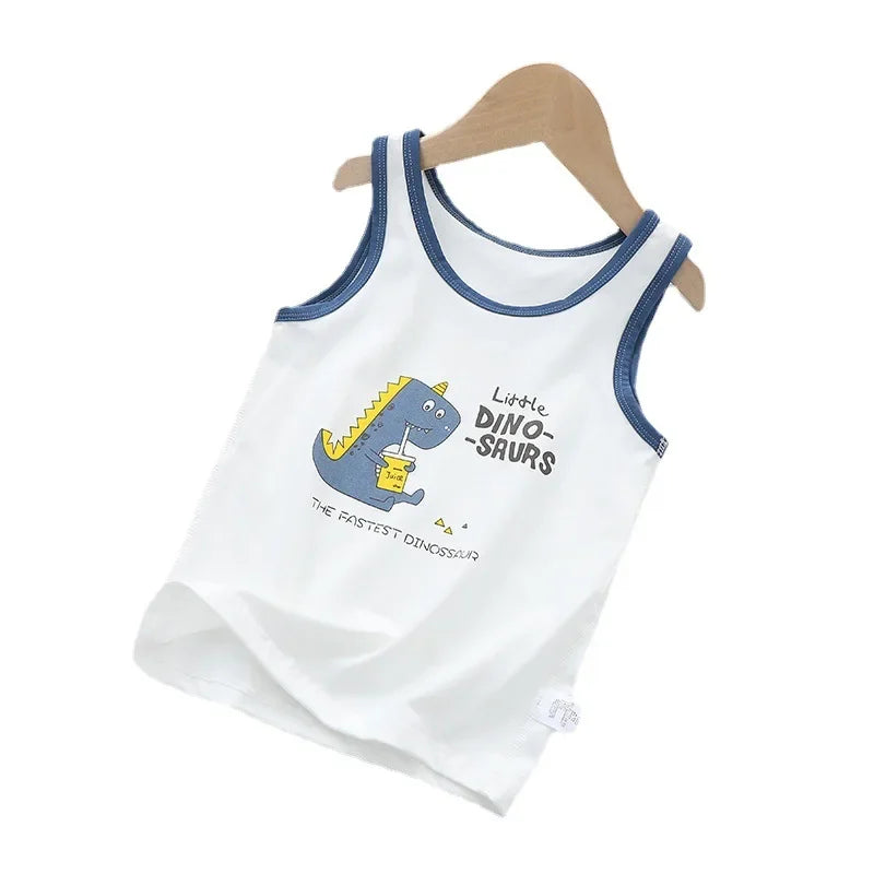 2025 Summer Kids Tanks Top Children's Vest Baby Underwear Clothing Cartoon Printed Top Cotton T-shirt Boys Sleeveless Tank 0-8 Y