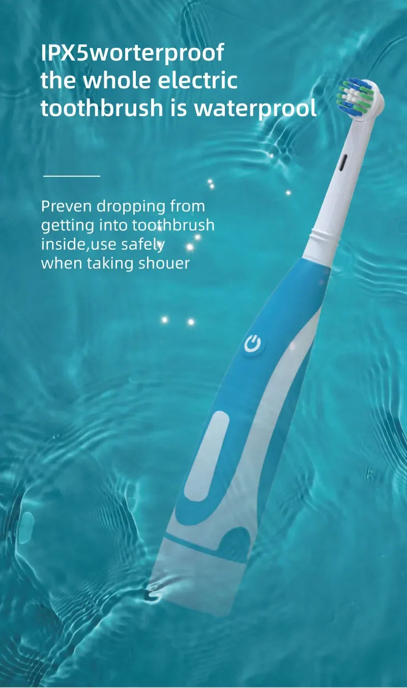 Electric Toothbrush Rounded 3D Heads Teeth Brush Soft Bristle Vibrate Rotation Gum Care Battery Power Teeth Whitening For Adults