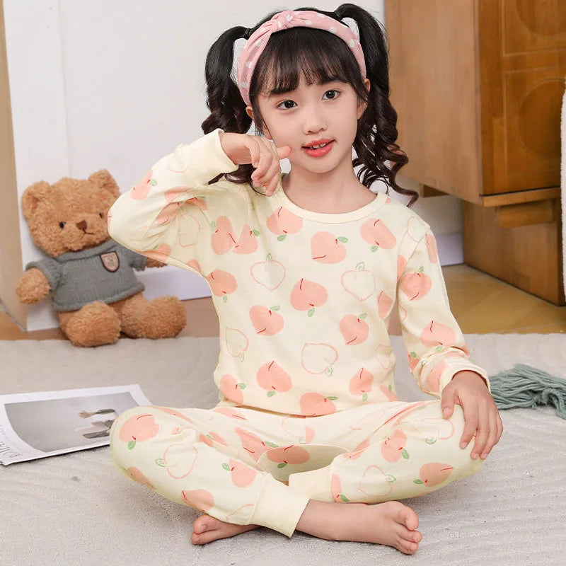 Children's Autumn Clothes and Pants Pure Cotton Set for Boys and Girls Warm Underwear Cartoon Pattern Children's Pajamas Set