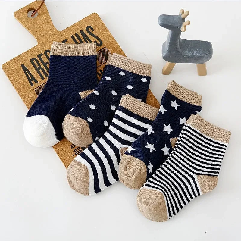 5Pairs/lot 2024 Baby Socks for Kids Girls Boy Cotton Stripe Cartoon Animals Summer Toddler Knitted socks Newborn BeBe Clothes