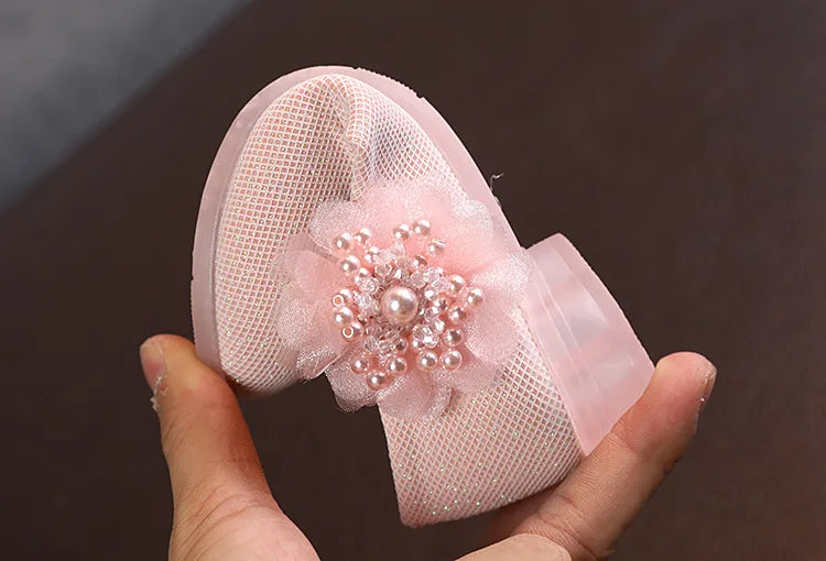 Korean Style Fashion Kids Beaded Little Flowers Leather Shoes Girls Princess Shoes Children Crystal Soft Bottom Dancing Shoes