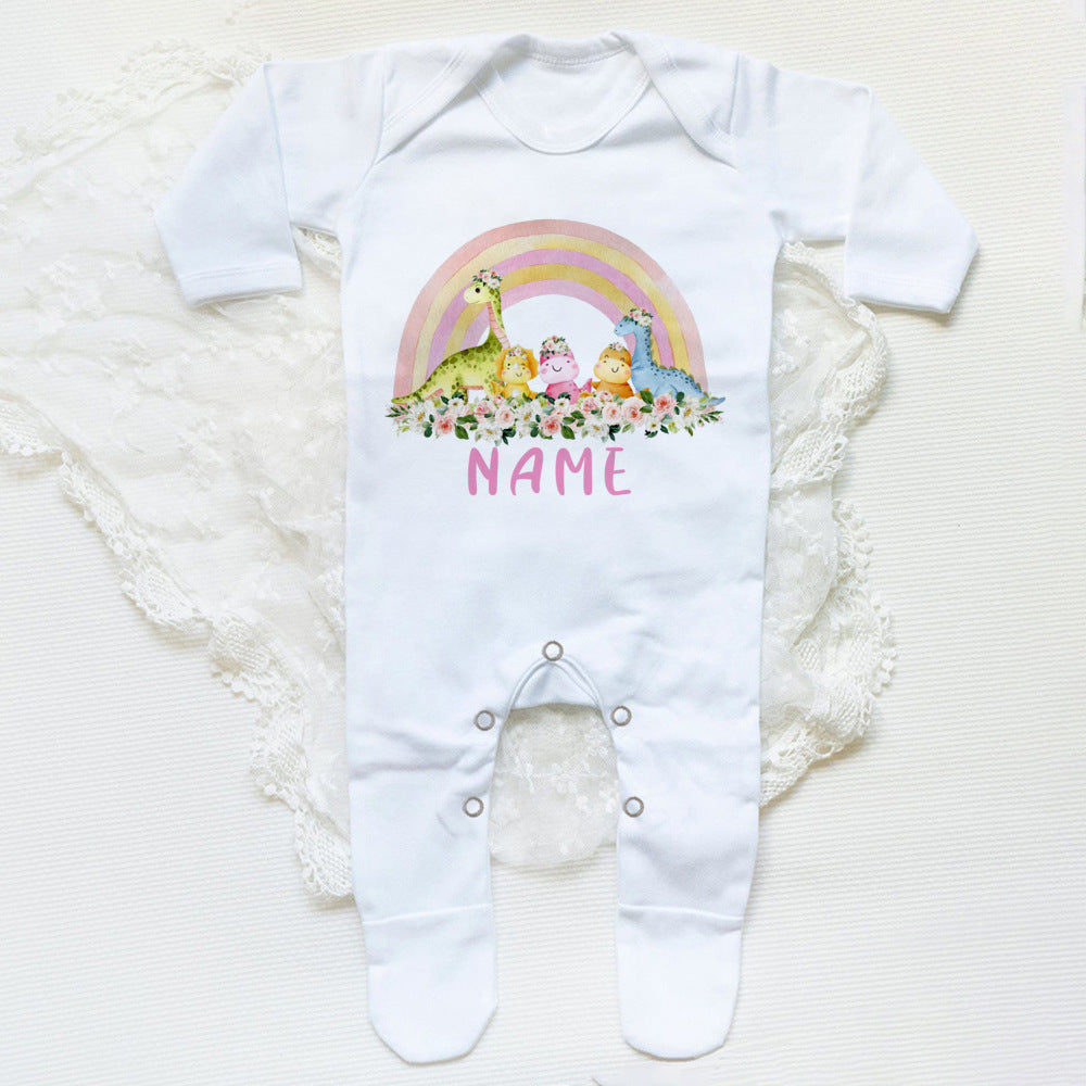 Personalised Forest Animal Rainbow Babygrow Sleepsuit Custom Name Infant Sleepsuit Baby Coming Home Outfit Newbron Shower Gift