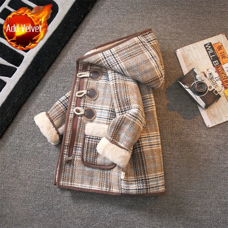 Boys Winter Wool Coat 2025 New Style Kids Thickened Fleece Lined Plaid Wool Jacket Thick Winter Clothing