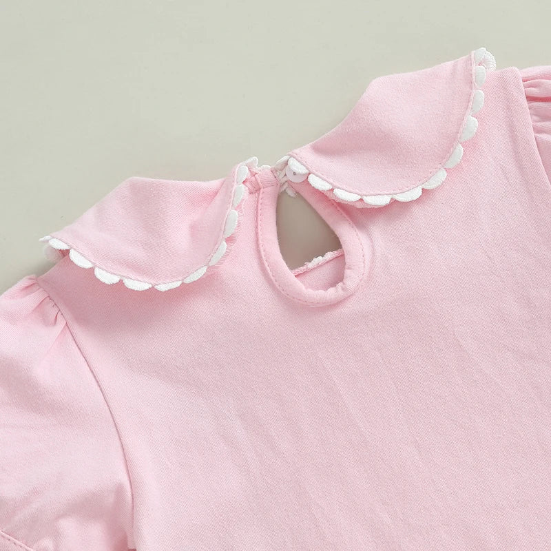 Adorable Baby Girl Summer T-Shirt with Cute Doll Collar and Stylish Contrast Color Short Sleeves for a Casual Look