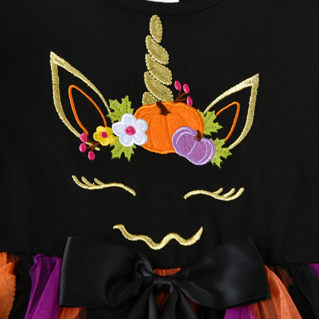 VIKITA Dress for Kids Girl Pumpkin Witches Bats Layered Mesh Tulle Princess Dress Children Cosplay Festival Halloween Costumes