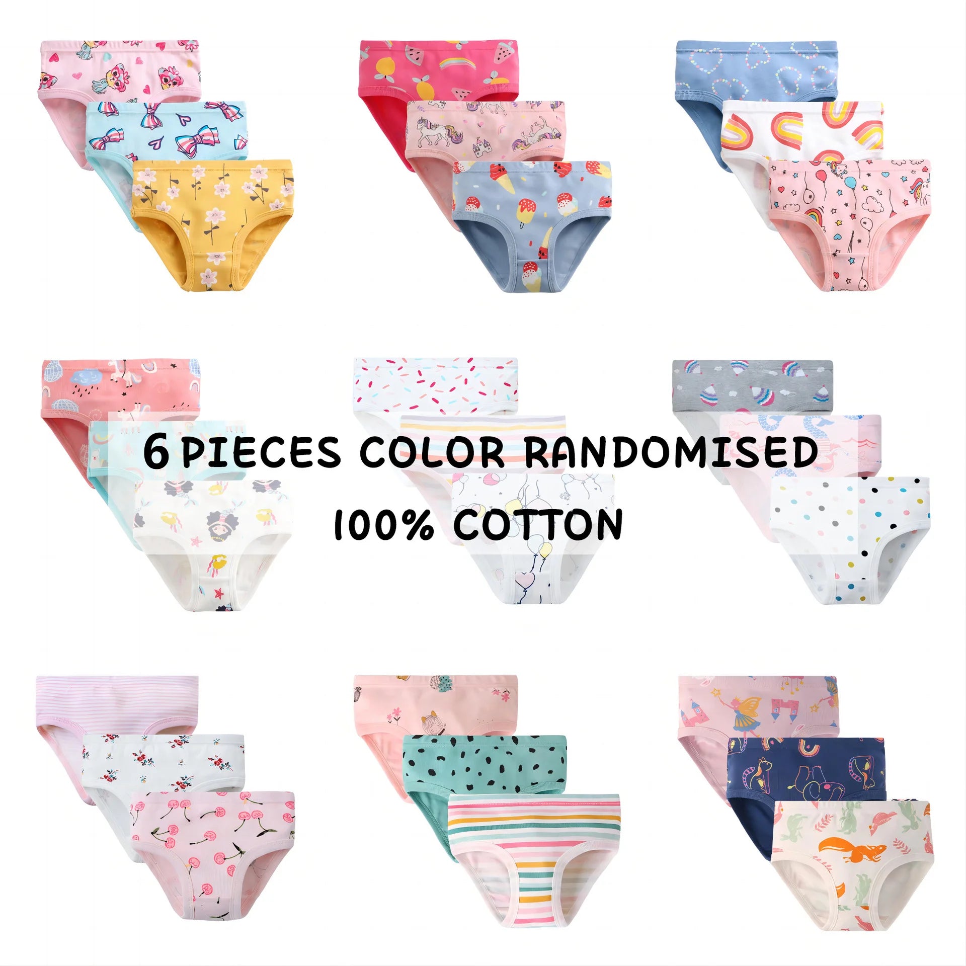 1/3/6/9 Pcs Children's Girls Panties 100% Cotton Soft Pretty Cartoon Unicorn Print Underwear For Girls Undies Boxer Breathable