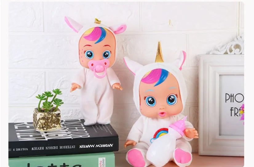 8inch 3D Weeping Babies Unicorn Baby Simulation Baby Crying Doll Creative Cute Doll For Girl Reborn Baby Vinyl Christmas Gift