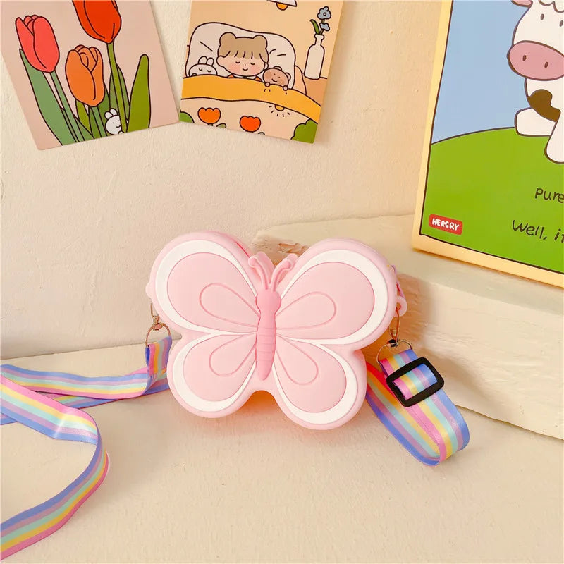 Lovely Bow Children's Silicone Shoulder Bags Cute Butterfly Shape Baby Girls Crossbody Bag Candy Color Kids Small Coin Purse