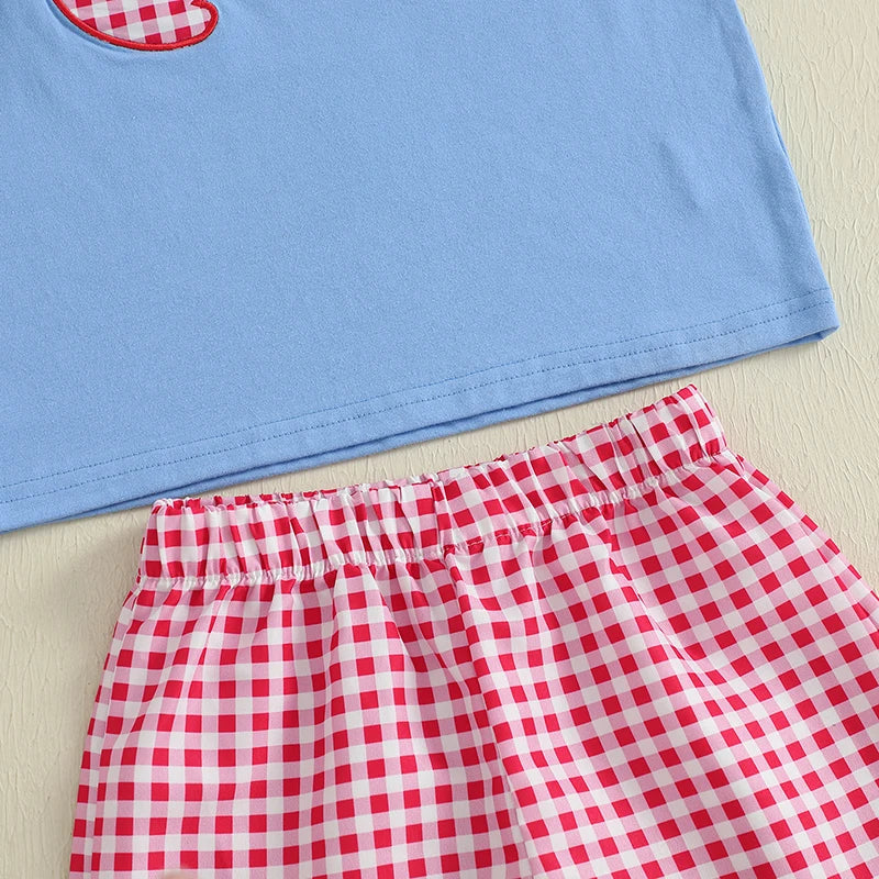 Children s Boys Summer Clothing Set with Cute Lobster Embroidered Short-Sleeve T-Shirt and Elastic Waist Shorts 2-Piece Outfit