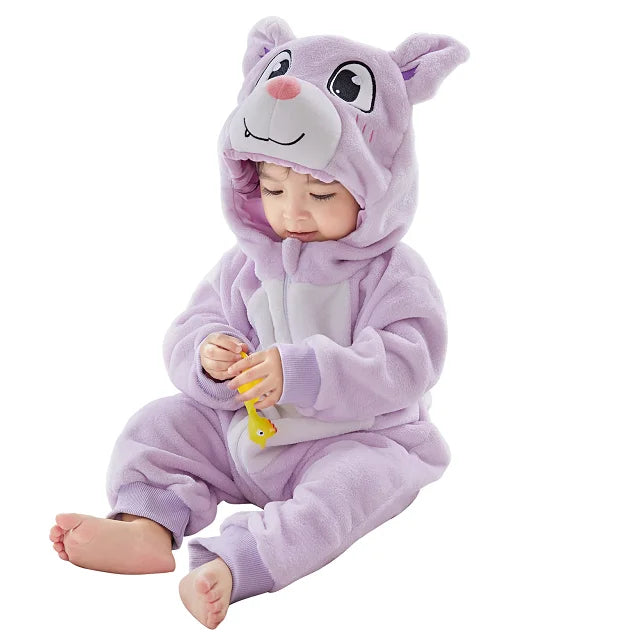 MICHLEY Halloween Costume Infant Baby Clothes Rompers Winter Flannel Hooded Bodysuits Pajamas Animals Overall Jumpsuit For Bebe