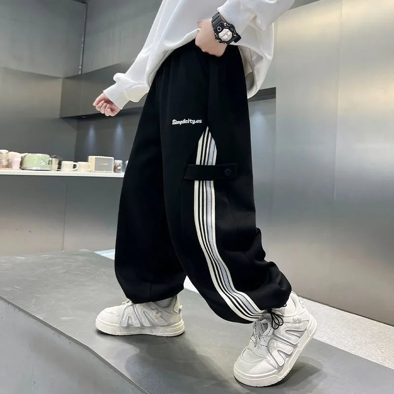 Boys Autumn 2025 Trendy Loose Sweatpants Casual Comfortable Outdoor Sports Pants for Tween Boys Size 8-12