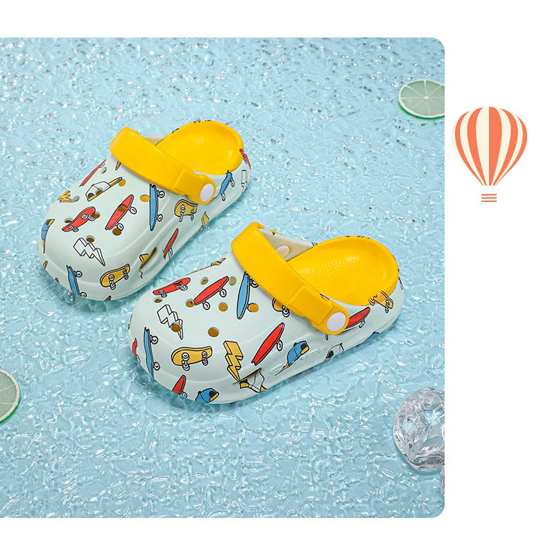 Kids'Sandals PU Leather Summer Beach Shoes Printing For Children Breathable Soft Thick Bottom Khaki Yellow Shoes Size 26-38