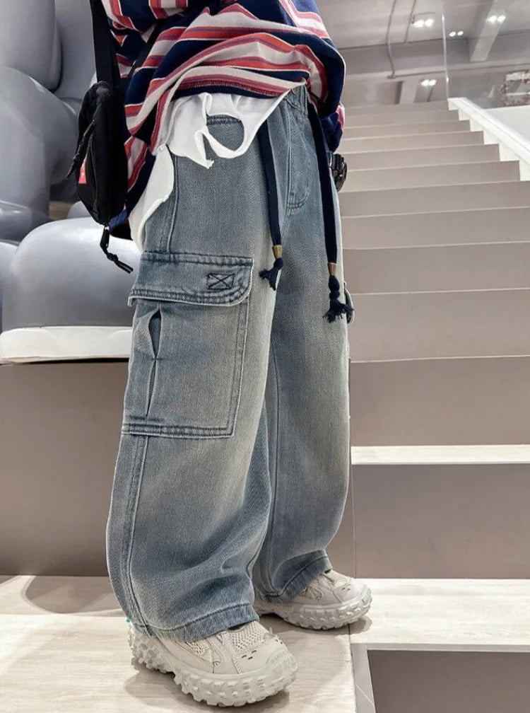 2025 Spring Autumn New Boys Loose Straight Jeans Lightweight Casual Pants for Tween Boys - Premium Denim Straight Leg Long Pants