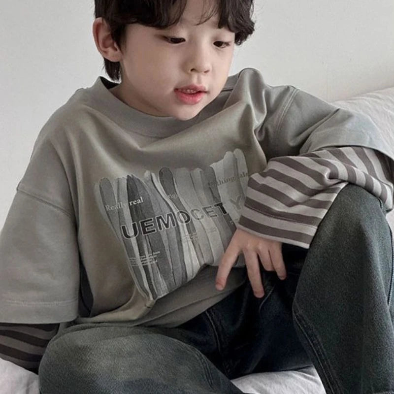 Long Sleeve T-shirt Child Children's Boy's Clothing Tees Cartoon Fashion Clothes for Boys Tee Wear Year Old Kids Top Korean 2025