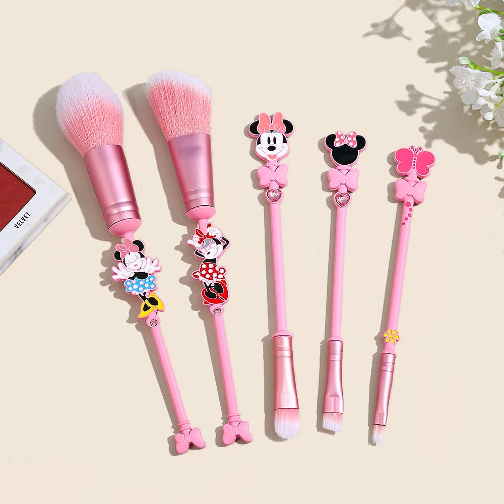 Minnie makeup brush set, metallic texture, cartoon makeup tool, cute Minnie hand mirror, suitable for girls' birthday parties!