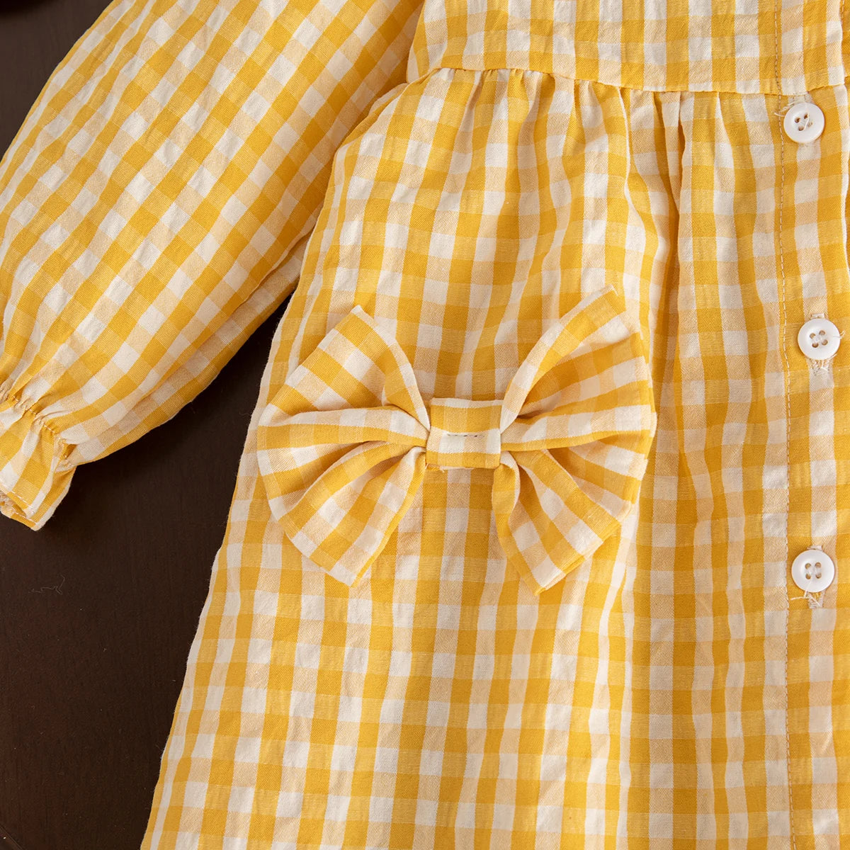 Spring And Autumn New Sweet Strawberry Baby Girl Dress, Yellow Checkered Long Sleeved Children'S Clothing For Babies Aged 0-3