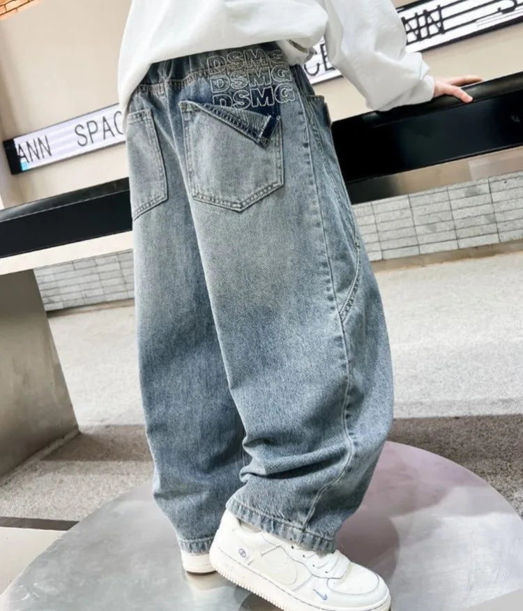 2025 Spring New Boys Loose Fit Jeans Long Pants for Toddler & Big Kids, Handsome Casual Denim Pants, Trendy Kids Clothing